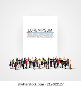 People crowd with blank banner. Vector illustration