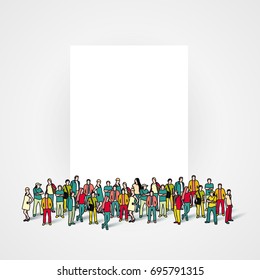 People crowd with blank banner. Vector illustration