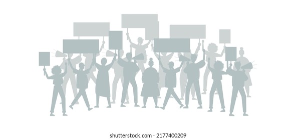 People crowd with blank placards . Street demonstration vector concept. Protest poster illustration, political revolution, demonstration. Protest of an aggressive person at a political meeting.