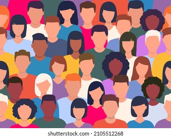 People crowd colorful pattern. Diverse multicultural group of people standing together seamless pattern. Vector human illustration.