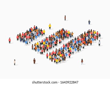 People crowd in form of growing chart. Statistic concept. Vector illustration