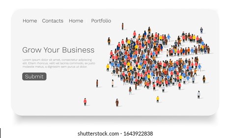 People crowd in form of pie chart composed of people. Statistic concept. Web site landing page. Vector illustration