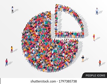 People crowd in form of pie chart composed of people. Statistic concept. Vector illustration