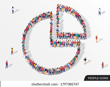 People crowd in form of pie chart composed of people. Statistic concept. Vector illustration