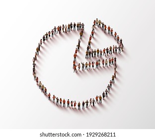 People crowd in form of pie chart composed of people. Statistic concept. Vector illustration