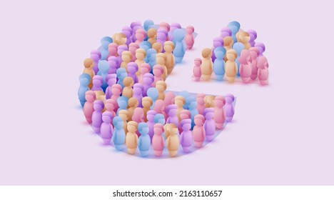 People crowd in form of pie chart composed of people. Statistic concept. Vector illustration