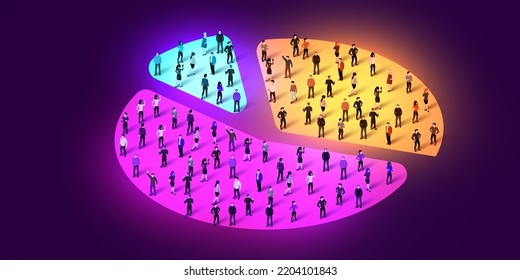 People crowd in form of pie chart composed of people. Statistic concept. Vector illustration