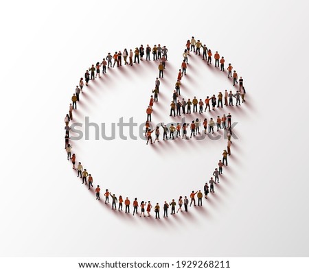 People crowd in form of pie chart composed of people. Statistic concept. Vector illustration