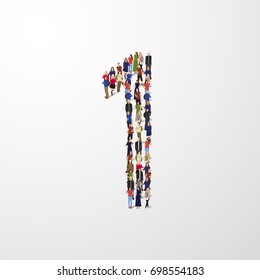 People in a crowd in the form of a symbol, number, numeral 1. Vector illustration