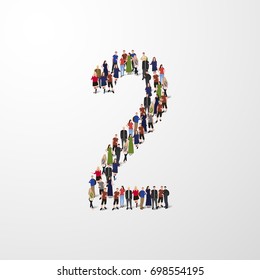 People in a crowd in the form of a symbol, number, numeral 2. Vector illustration