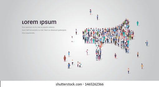 people crowd gathering in loudspeaker megaphone shape social media community announcement concept different occupation employees group standing together full length horizontal copy space