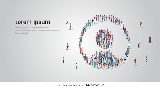 people crowd gathering in user avatar shape social media communication profile concept different occupation employees group standing together full length horizontal copy space