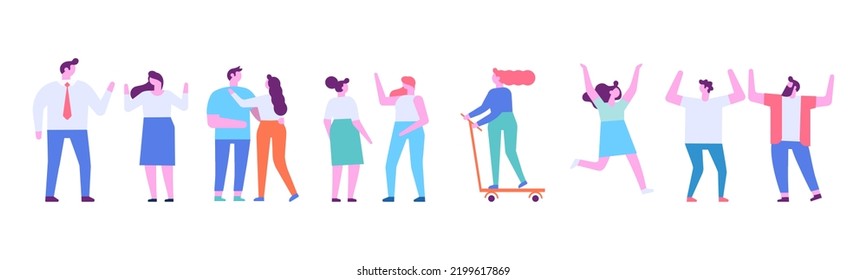 People crowd horizontal flat vector banner