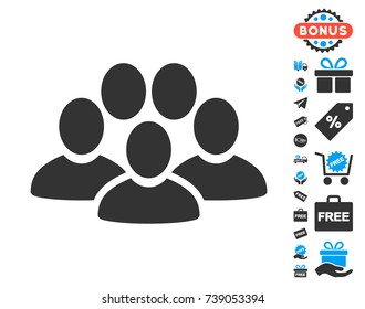 People Crowd icon with free bonus pictograph collection. Vector illustration style is flat iconic symbols.