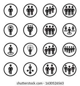 People And Crowd Icons. Black Flat Design In Circle. Vector Illustration.