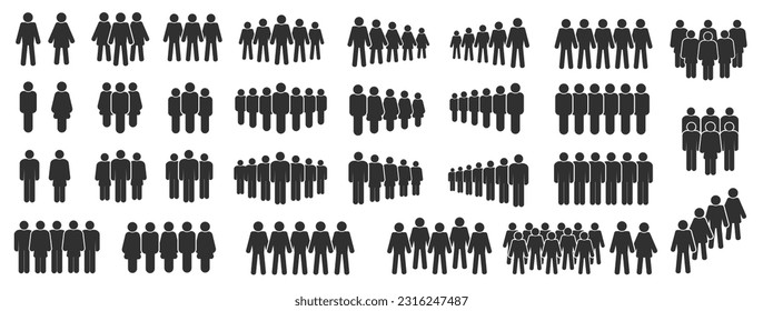 People crowd icons. Group of persons gathering, men and women silhouette. Employee team