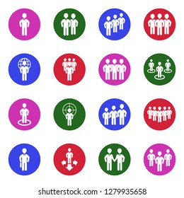 People And Crowd Icons. White Flat Design In Circle. Vector Illustration. 