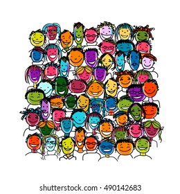 People crowd international, sketch for your design. Vector illustration