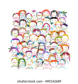 People crowd international, sketch for your design. Vector illustration