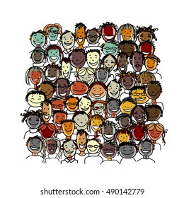 People crowd international, sketch for your design. Vector illustration