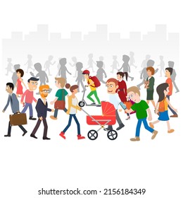 Gente entre la multitud. Passerby, ilustración vectorial