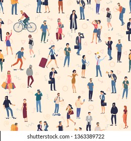 People crowd. seamless  vector background  mock up. Men and women, various professions and styles, people diversity presentation, web site, banner template.