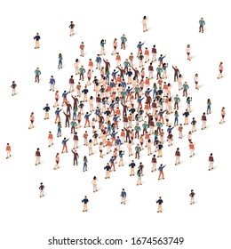 People Crowd In Shape Of Circle. Template For Advertising Brochure. Vector Illustration