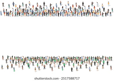 People crowd standing opposite made horizontal frame