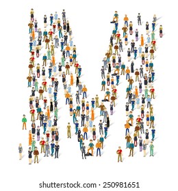 People crowd. Vector ABC, letter M
