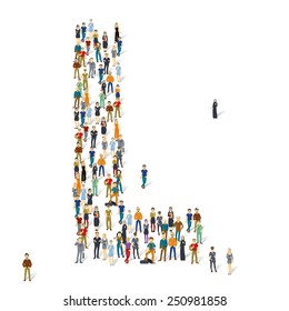 People crowd. Vector ABC, letter L