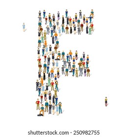 People crowd. Vector ABC, letter F