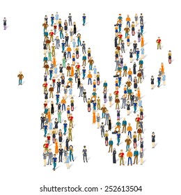 People crowd. Vector ABC, letter N