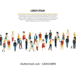 People crowd vevtor. Cartoon style illustration of young men and woman. Street style casual fashion isolated on white background.