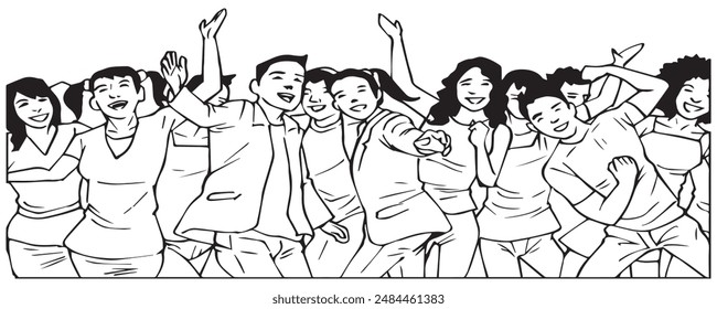 People are crowded dancing in black and white and vector format.