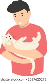 People with Cute Cat Illustration. Flat Vector Character on White Background.