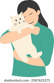 People with Cute Cat Illustration. Flat Vector Character on White Background.