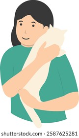 People with Cute Cat Illustration. Flat Vector Character on White Background.