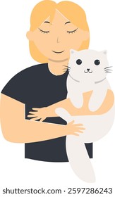 People and Cute Cat Illustration Isolated on White Background. Vector Character in Flat Style.