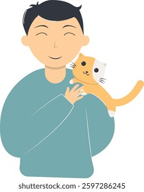 People and Cute Cat Illustration Isolated on White Background. Vector Character in Flat Style.