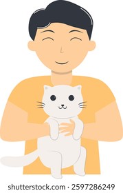People and Cute Cat Illustration Isolated on White Background. Vector Character in Flat Style.