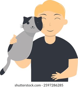 People and Cute Cat Illustration Isolated on White Background. Vector Character in Flat Style.