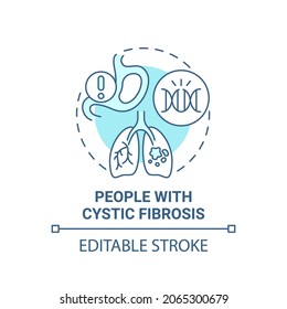 People With Cystic Fibrosis Blue Concept Icon. Genetic Respiratory Illness Abstract Idea Thin Line Illustration. Airway Blocked With Mucus. Vector Isolated Outline Color Drawing. Editable Stroke