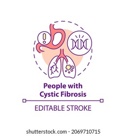 People With Cystic Fibrosis Concept Icon. Genetic Respiratory Illness Abstract Idea Thin Line Illustration. Airway Blocked With Mucus. Vector Isolated Outline Color Drawing. Editable Stroke