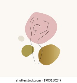 People dace line arts vector. Wall arts design with gold and abstract shapes  design for wall framed prints, canvas prints, poster, home decor, cover, wallpaper.