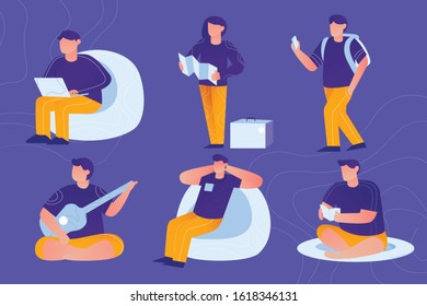 People in daily activities vector graphic illustration 