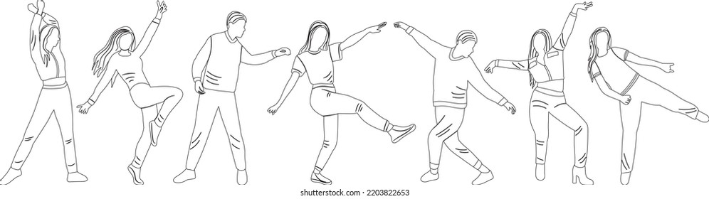 people dance rejoice sketch ,contour on white background isolated vector