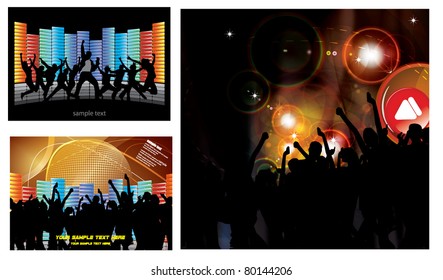 People dancing. 3 types of backgrounds party.