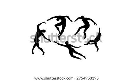 people dancing in a circle, black isolated silhouette