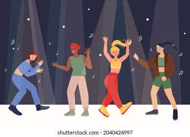 People dancing in the club. flat design style vector illustration.