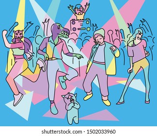 People are dancing in the club. hand drawn style vector design illustrations. 